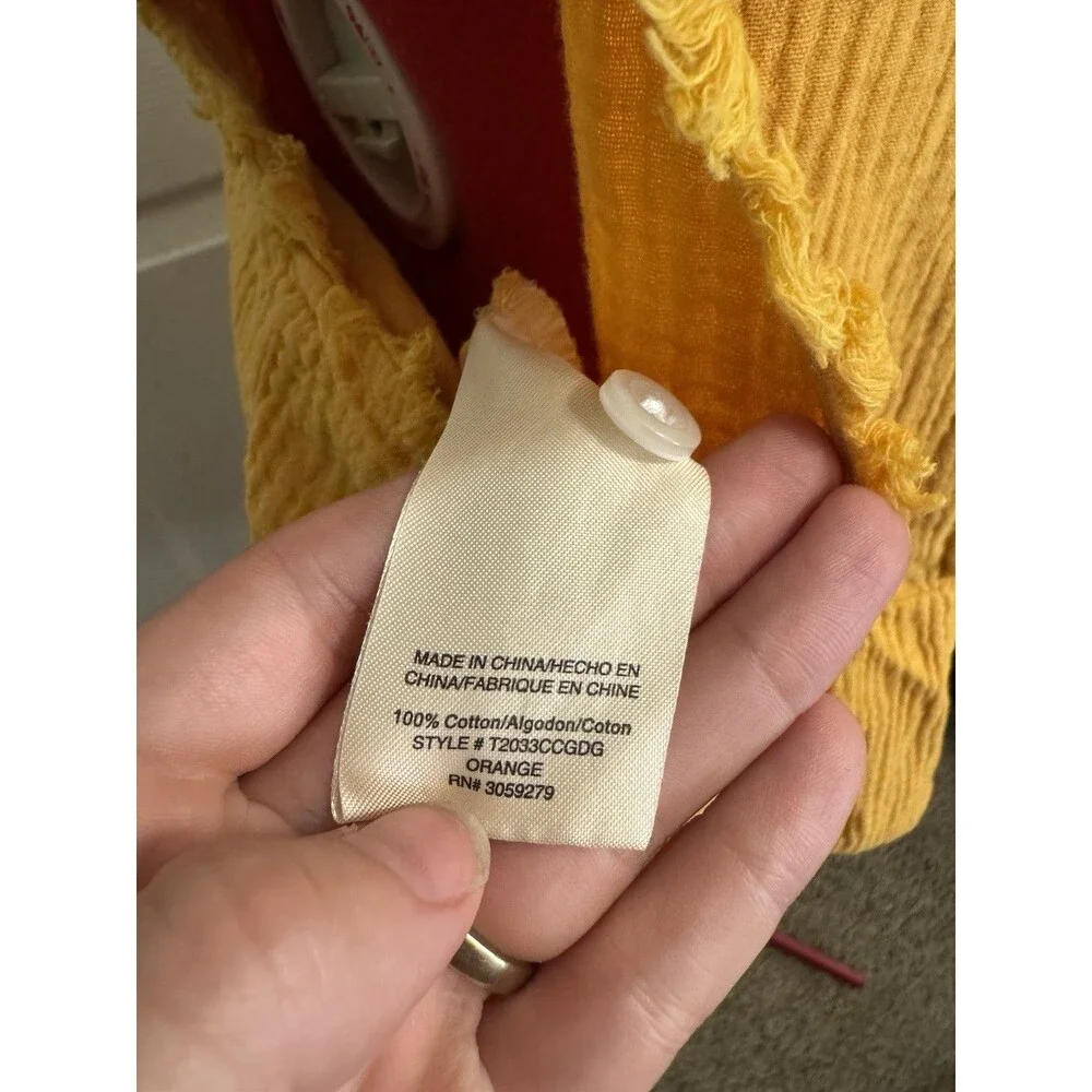 Thread & Supply Gauze Cotton Tank Top L Mustard Yellow Fringe Sleeveless Boho